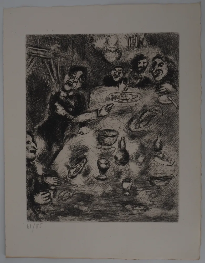 Gravura Chagall - Le dîner (Le rieur et les poissons)