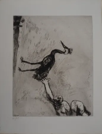 Gravura Chagall - Le héron (Les grenouilles qui demandent un roi)