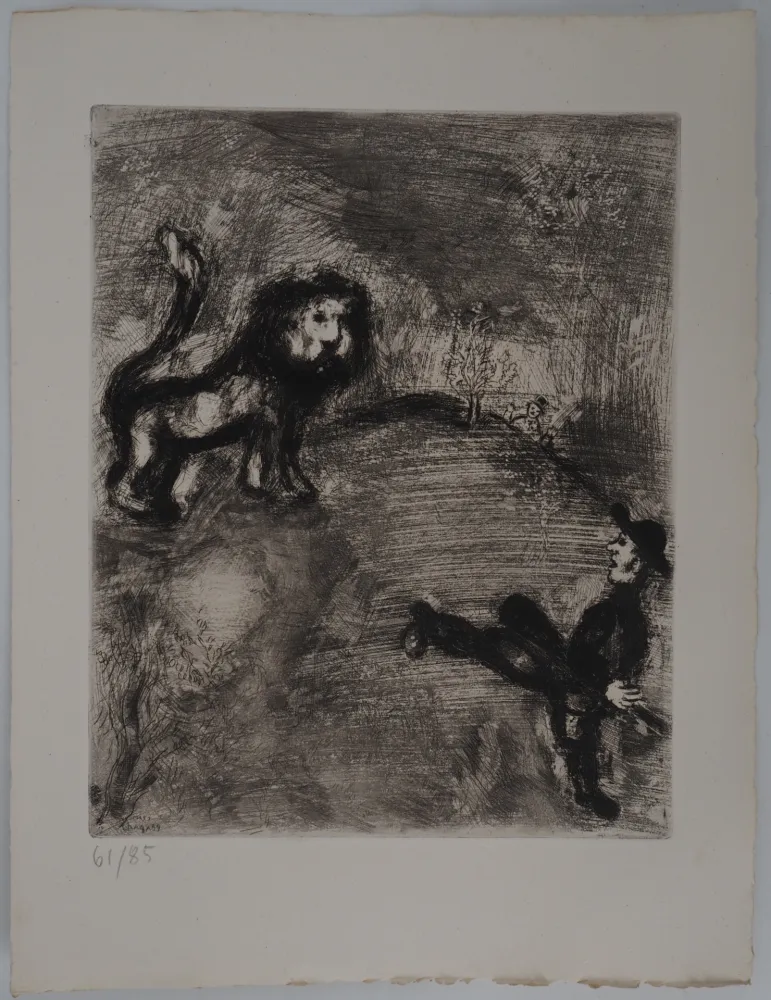 Gravura Chagall - Le lion et le chasseur