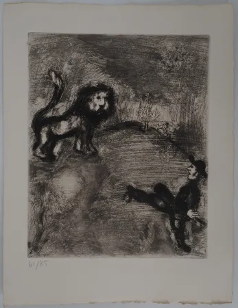 Gravura Chagall - Le lion et le chasseur