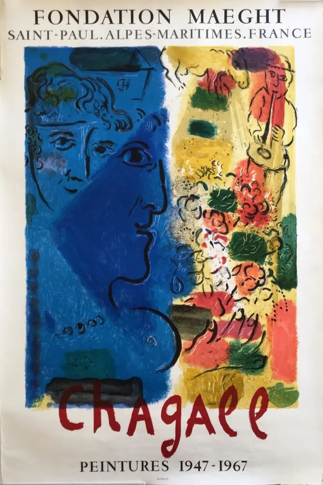 Cartaz Chagall - LE PROFIL BLEU. Affiche d'exposition. Lithographie originale. 1967.