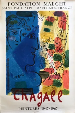 Cartaz Chagall - LE PROFIL BLEU. Affiche d'exposition. Lithographie originale. 1967.