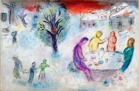 Litografia Chagall - Le repas chez Dryas
