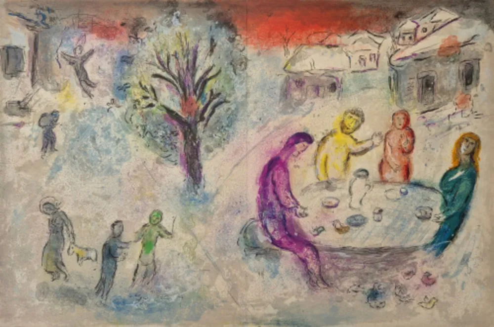 Litografia Chagall - Le repas chez Dryas, from Daphnis et Chloé