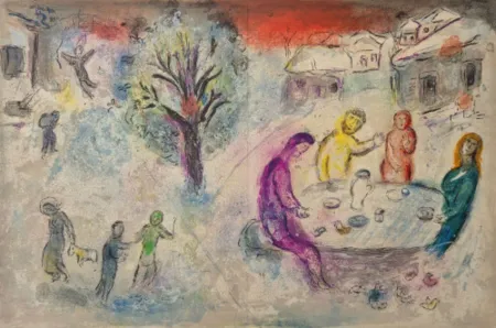Litografia Chagall - Le repas chez Dryas, from Daphnis et Chloé