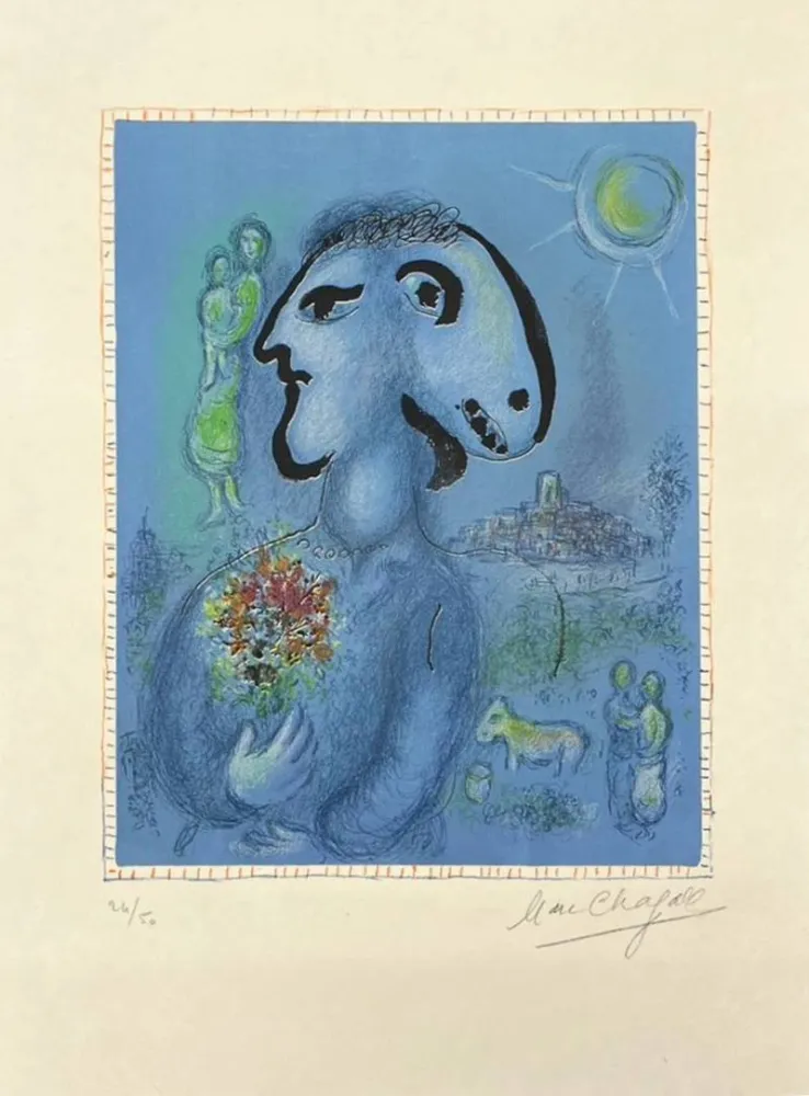 Litografia Chagall - Le village bleu