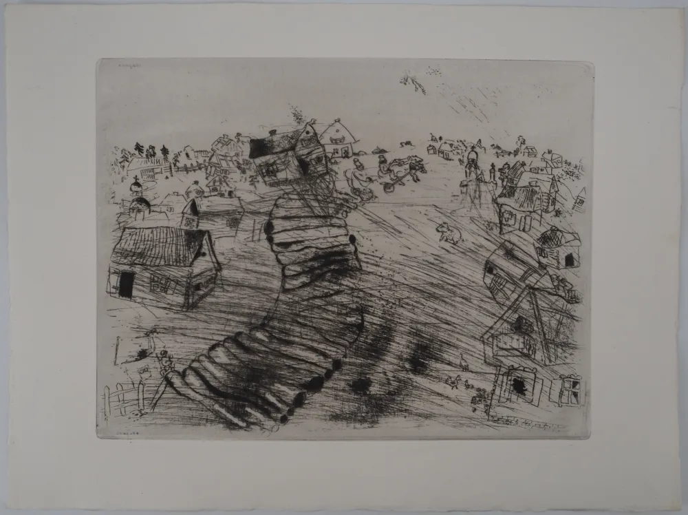 Gravura Chagall - Le village de Pliouchkine