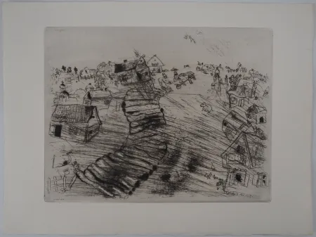 Gravura Chagall - Le village de Pliouchkine