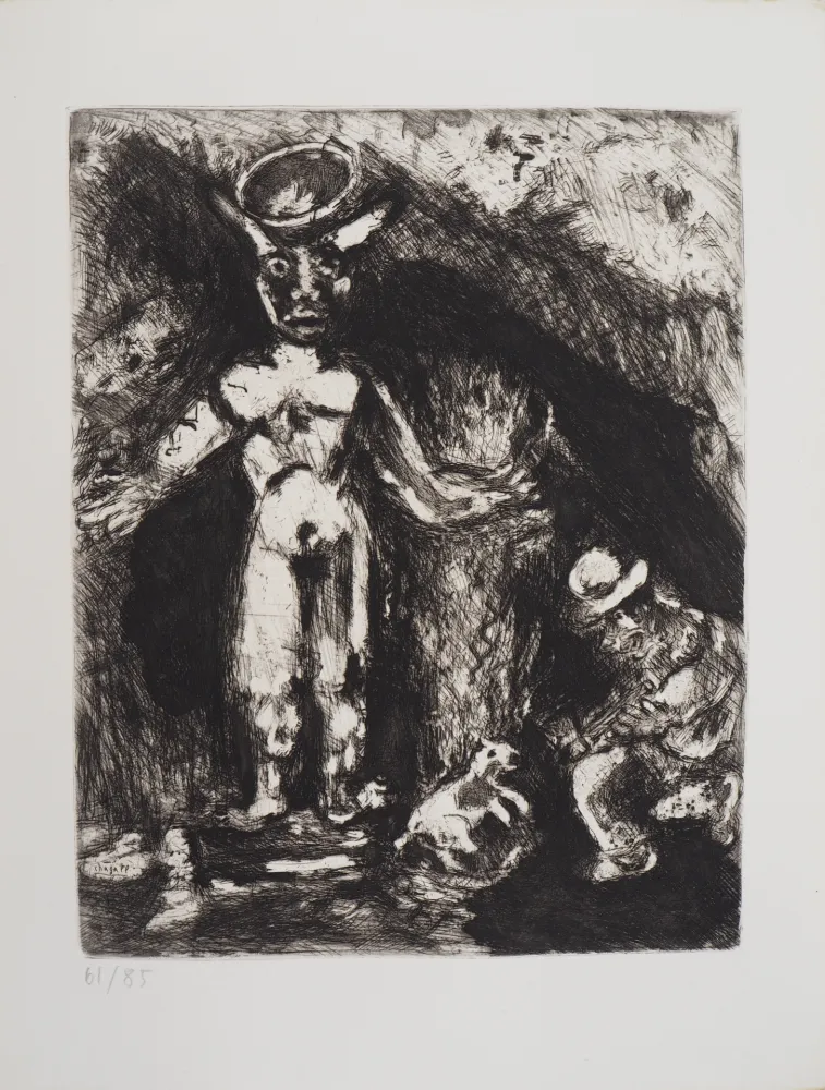 Gravura Chagall - L'homme et la statue (L'homme et l'idole de bois)