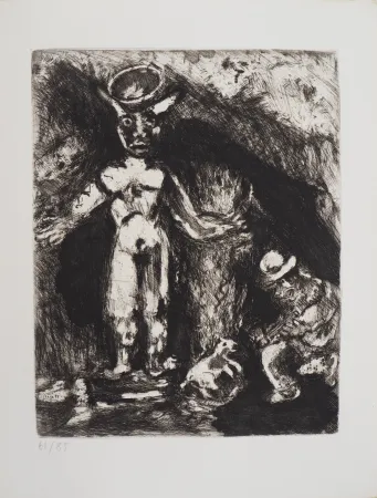 Gravura Chagall - L'homme et la statue (L'homme et l'idole de bois)