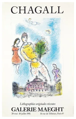 Cartaz Chagall - LITHOGRAPHIES ORIGINALES RÉCENTES. L'OPÉRA DE PARIS. Affiche originale. Maeght 1981