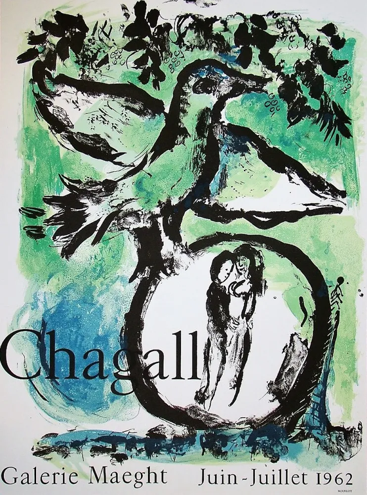 Cartaz Chagall - L'OISEAU VERT. Galerie Maeght. Affiche originale (1962).