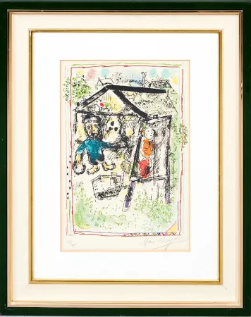Litografia Chagall - Marc Chagall (1887–1985) - Le Peintre devant le Village I - Color lithograph on Arches paper - 1969