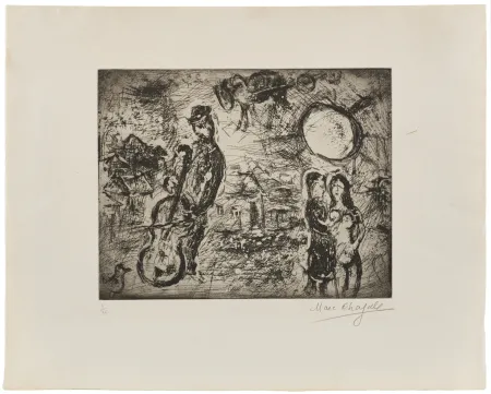 Gravura Chagall - Marc Chagall (1887–1985) – Le Violoncelliste du Village- Etching on paper – 1967