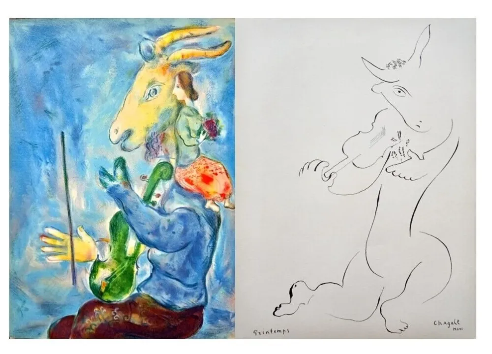 Litografia Chagall - Marc Chagall, Spring, 1938, Original Lithograph and Stencil on Paper 