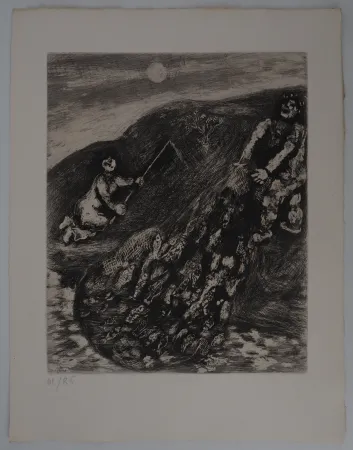 Gravura Chagall - Marins, La pêche au filet (Les poissons et le berger qui joue de la flûte)