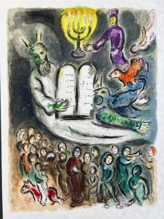 Litografia Chagall - Moses then came and called for the Elders of the people, and proposed unto them all these things, which the Lorde commanded him