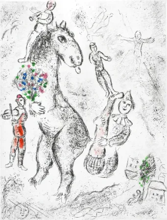 Água-Forte E Água-Tinta Chagall - Original etching «Horse, violinist and clown» from «Celui qui dit les choses sans rien dire» (1976)