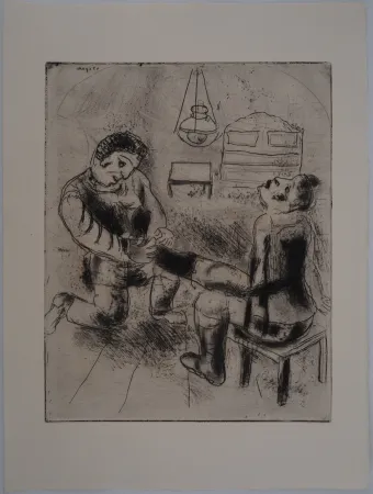 Gravura Chagall - Pétrouchka retire les bottes