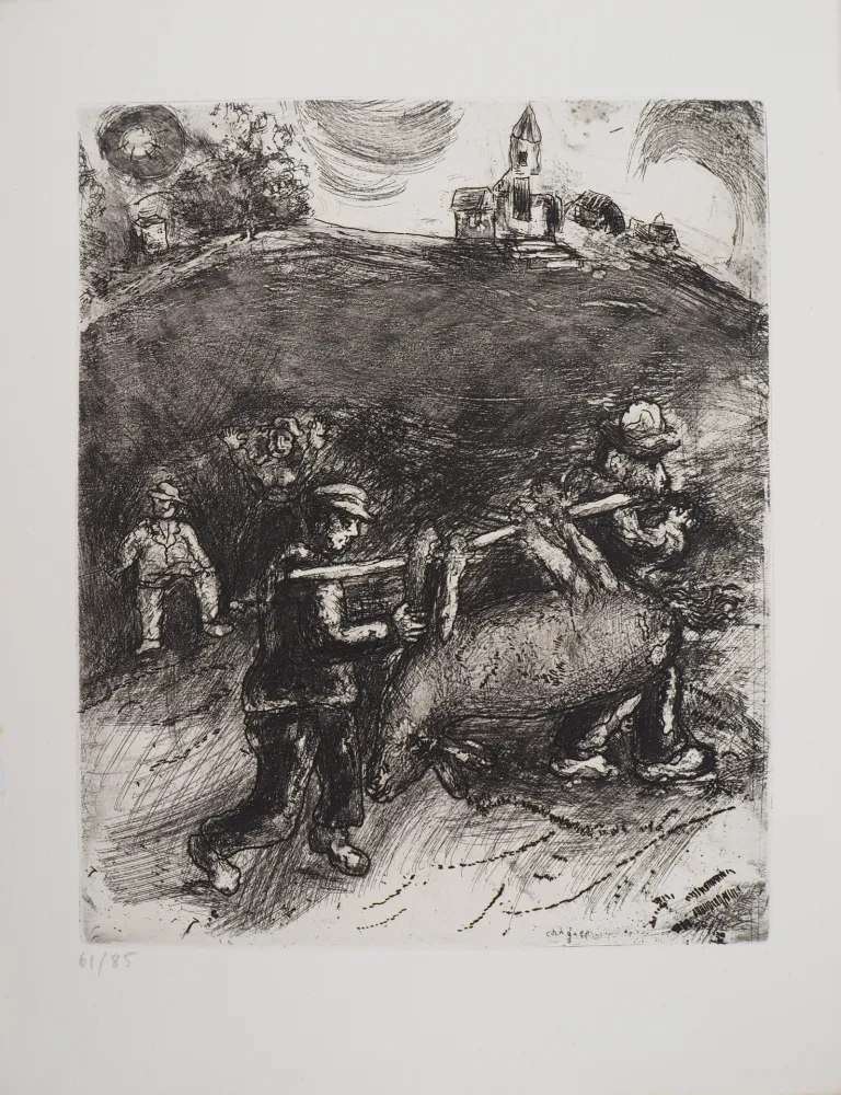 Gravura Chagall - Retour au village (Le meunier, son fils et l'âne)