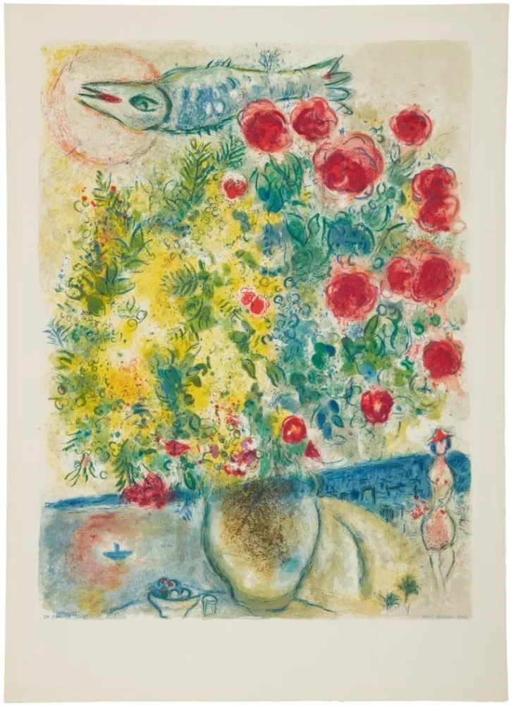 Litografia Chagall - Roses et Mimosas (Roses and Mimosa)