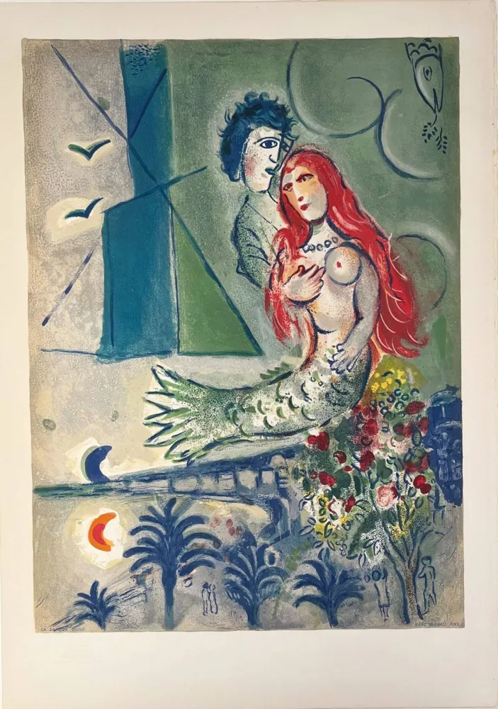 Litografia Chagall - Sirène au Poète (Sirene with Poet)