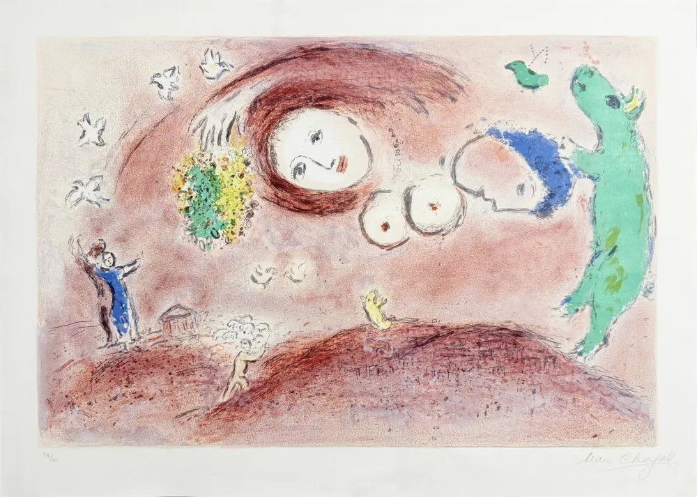 Litografia Chagall - Springtime in the Meadow, from Daphnis and Chloe