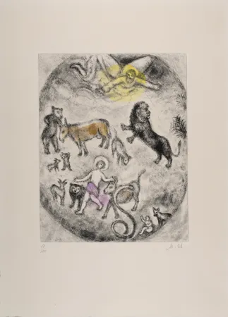Gravura Chagall - The reconciliation of all the creatures (Isaiah 11: 5-9), 1958 - Hand-signed & Hand-colored!