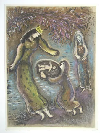 Litografia Chagall - Then Pharaoh's daughter opened the cradle and saw that it was a child