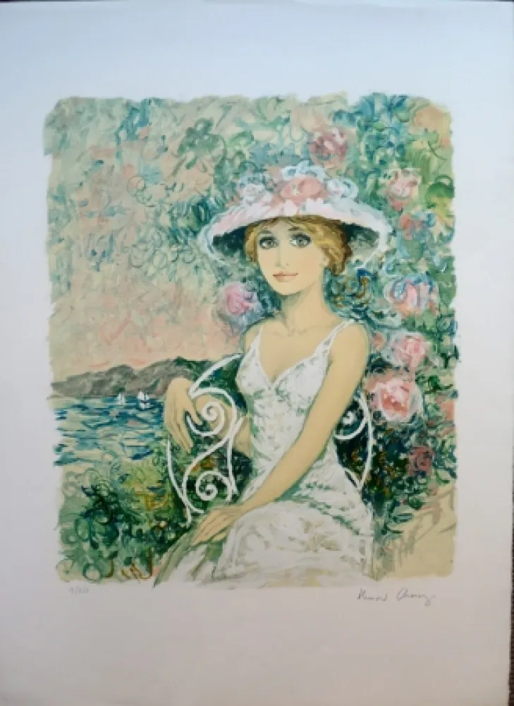 Litografia Charoy - Femme au Jardin