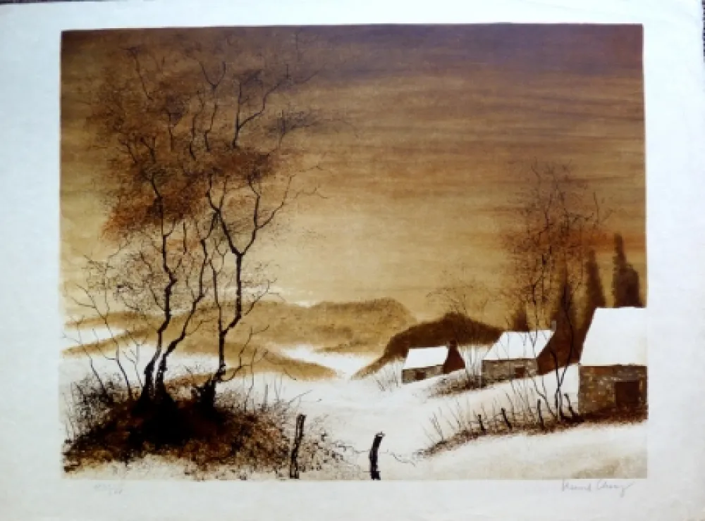 Litografia Charoy - Hameau en Hiver