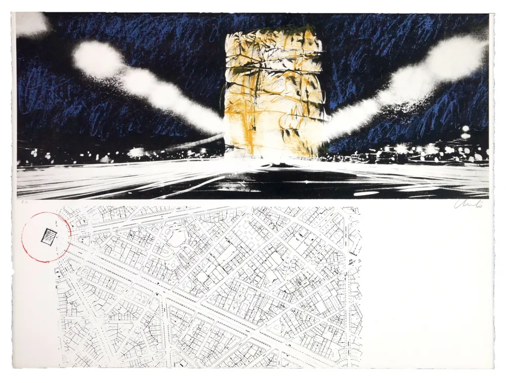 Litografia Christo - The wrapping of l’Arc de Triumph (l'empaquement de l'Arc de Triomphe)