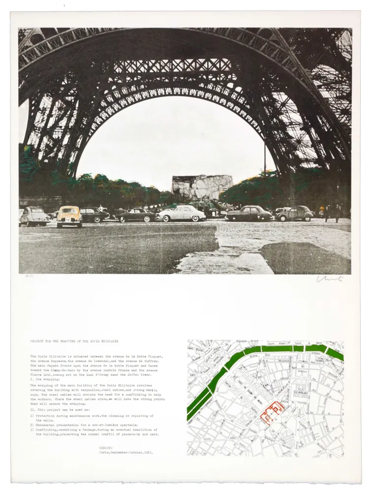 Litografia Christo - The wrapping of the Ecole militaire