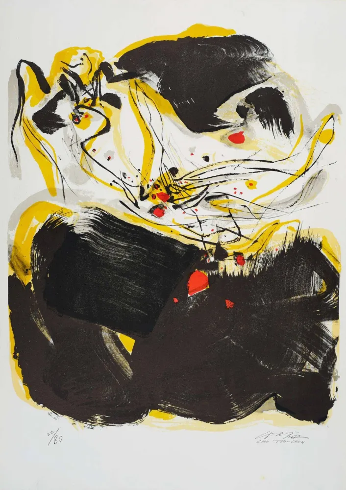 Litografia Chu Teh Chun  - Composition en jaune, noir et rouge