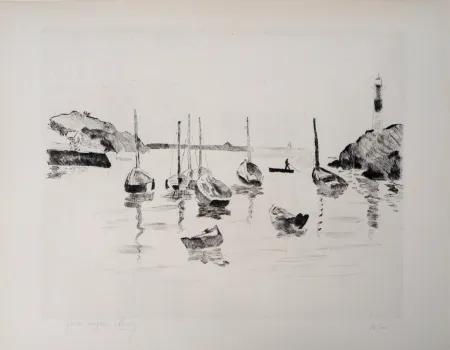 Gravura Clairin - Marine et barques à Doëlan