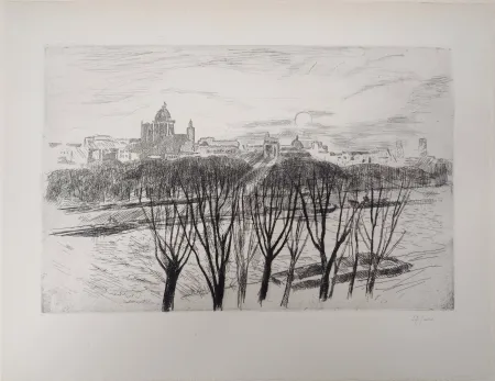 Gravura Clairin - Vue de Paris sur la montagne Saint-Geneviève