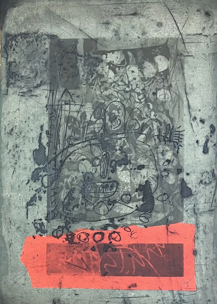 Gravura Clavé - Gravure aquatinte et carborundum En vert et rouge, 1971