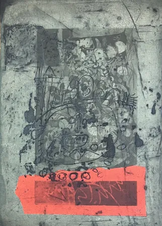 Gravura Clavé - Gravure aquatinte et carborundum En vert et rouge, 1971