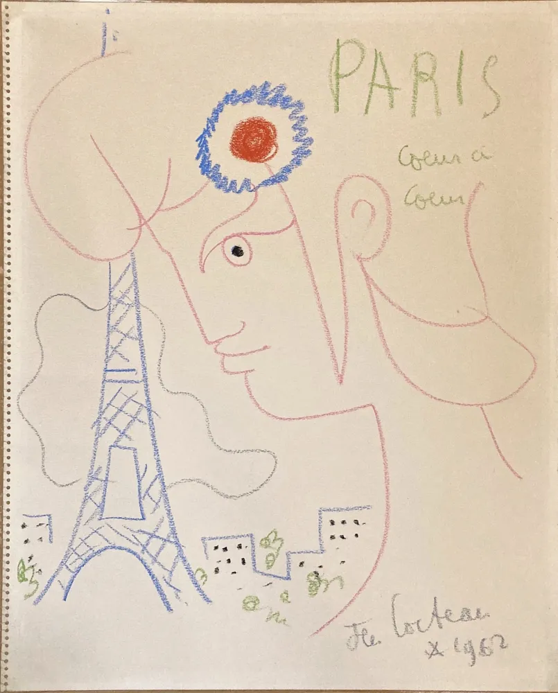 Sem Técnica Cocteau - Profil de Marianne avec Tour Eiffel. Dessin