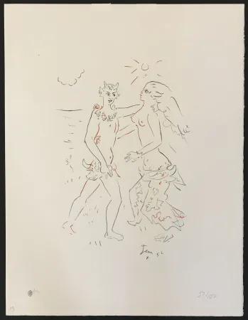 Litografia Cocteau - Satyr and Nymph