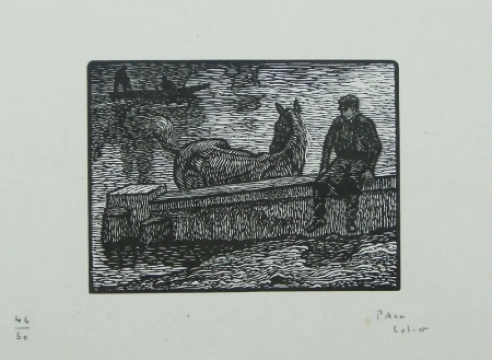 Xilogravura Colin - Le cheval au bain