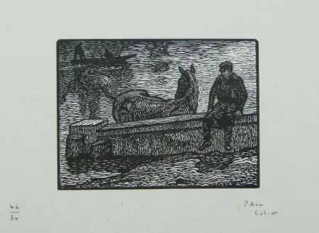 Xilogravura Colin - Le cheval au bain