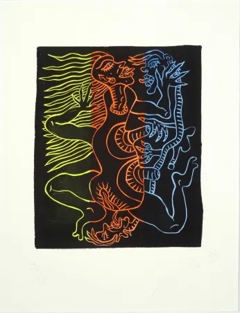 Linogravura Combas - Le couple