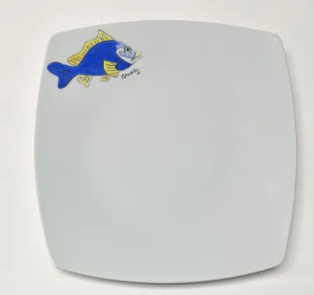 Cerâmica Corneille - Assiette Poisson Porcelaine de Limoges peinte à la main