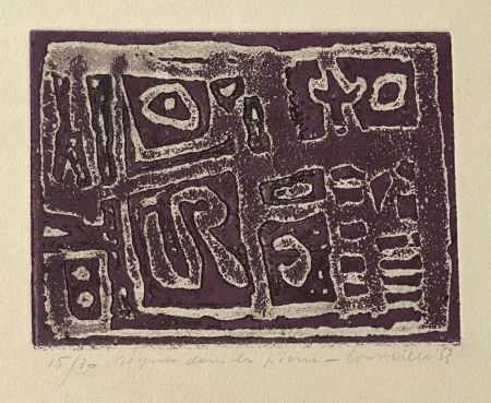 Água-Forte E Água-Tinta Corneille - Eau-forte encadrée en couleurs Signes dans la pierre, 1953. Numéro 15/30