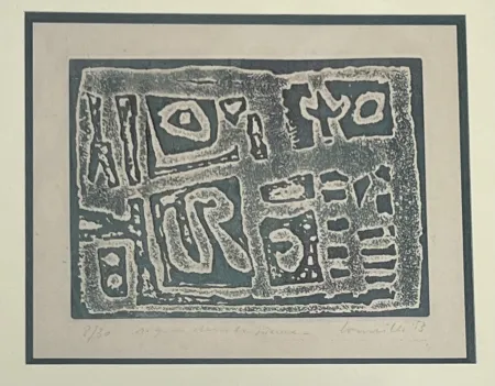Água-Forte Corneille - Eau-forte encadrée en couleurs Signes dans la pierre, 1953. Numéro 15/30