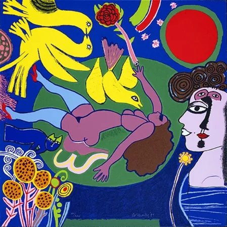 Serigrafia Corneille - Femme à la fleur