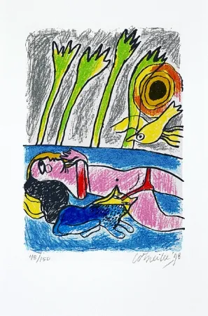 Serigrafia Corneille - Femme et oiseau II