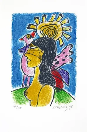Serigrafia Corneille - Femme et oiseaux II