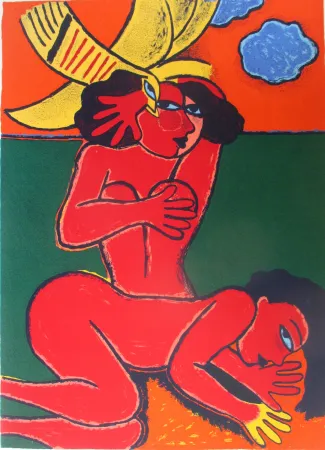 Litografia Corneille - Femmes et nuages bleu